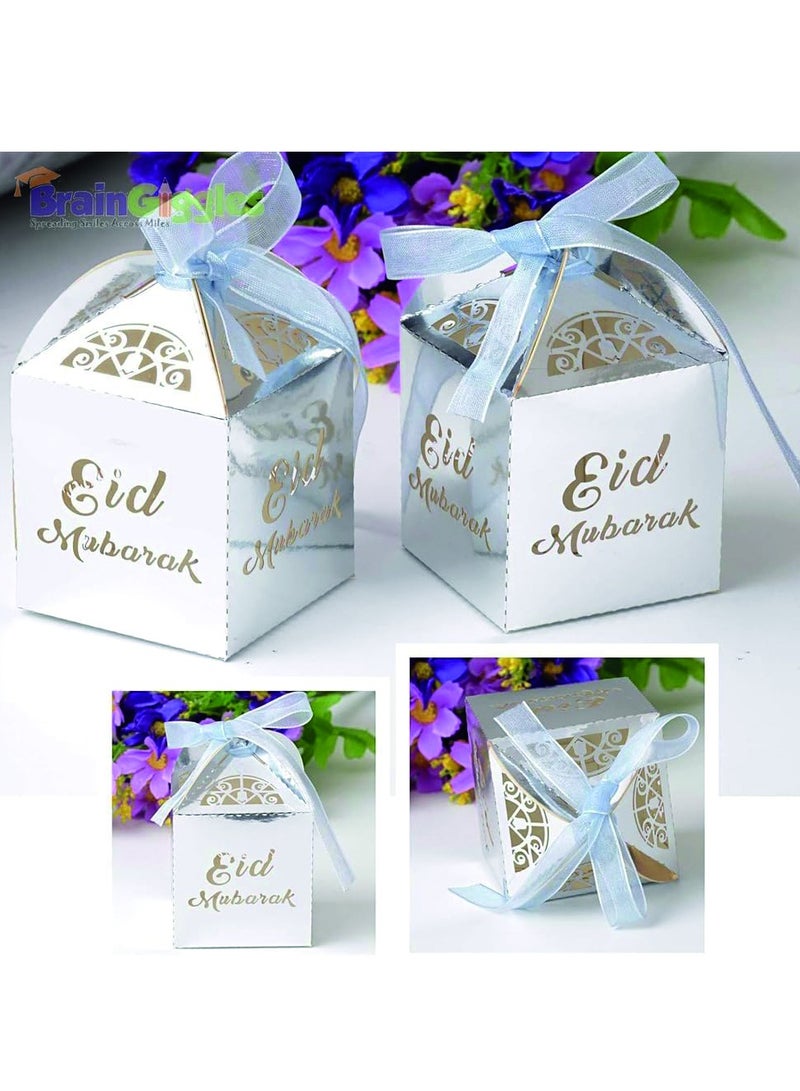 BrainGiggles Eid Mubarak Gift Boxes â€“ Pack of 5 Ramadan Favor Boxes in Silver, Elegant Treat Boxes for Sweets - Image 4